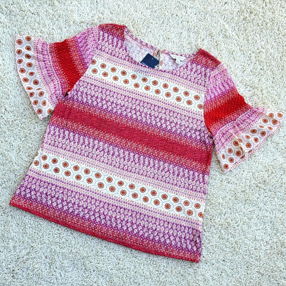 Lucky Brand Top, Purple Ivory Multi, Short Sleeve, NWT, Size S/P - Picture 11 of 11